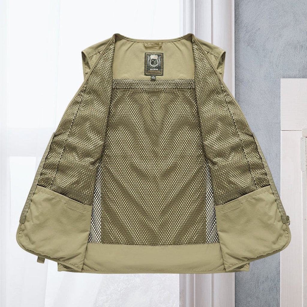 Men's Multi-Pocket Fishing Vest with Mesh Back and Zip Front