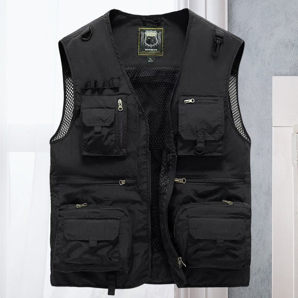 Men's Multi-Pocket Fishing Vest with Mesh Back and Zip Front