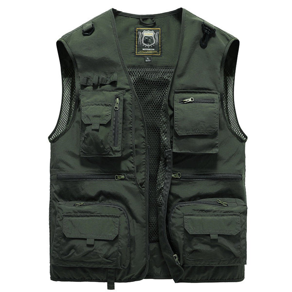 Men's Multi-Pocket Fishing Vest with Mesh Back and Zip Front