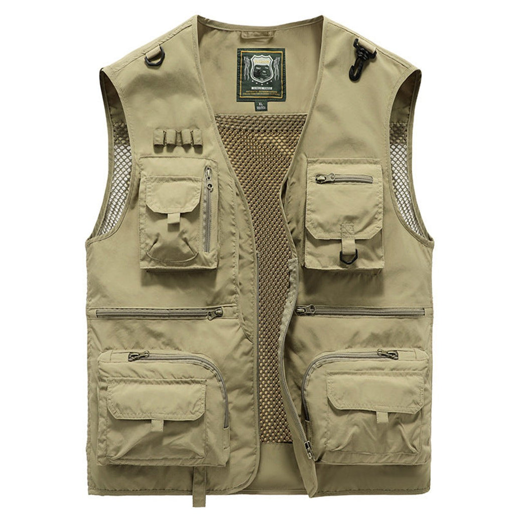 Men's Multi-Pocket Fishing Vest with Mesh Back and Zip Front