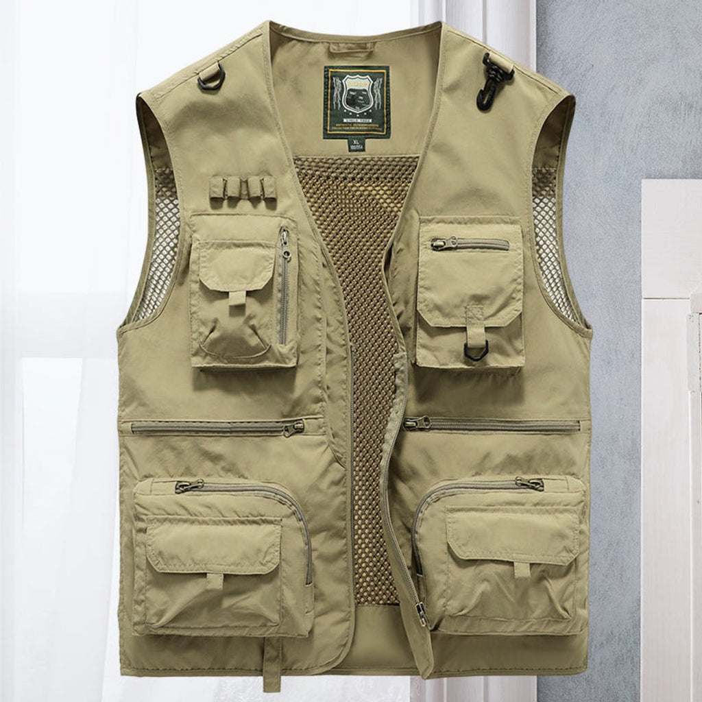 Men's Multi-Pocket Fishing Vest with Mesh Back and Zip Front