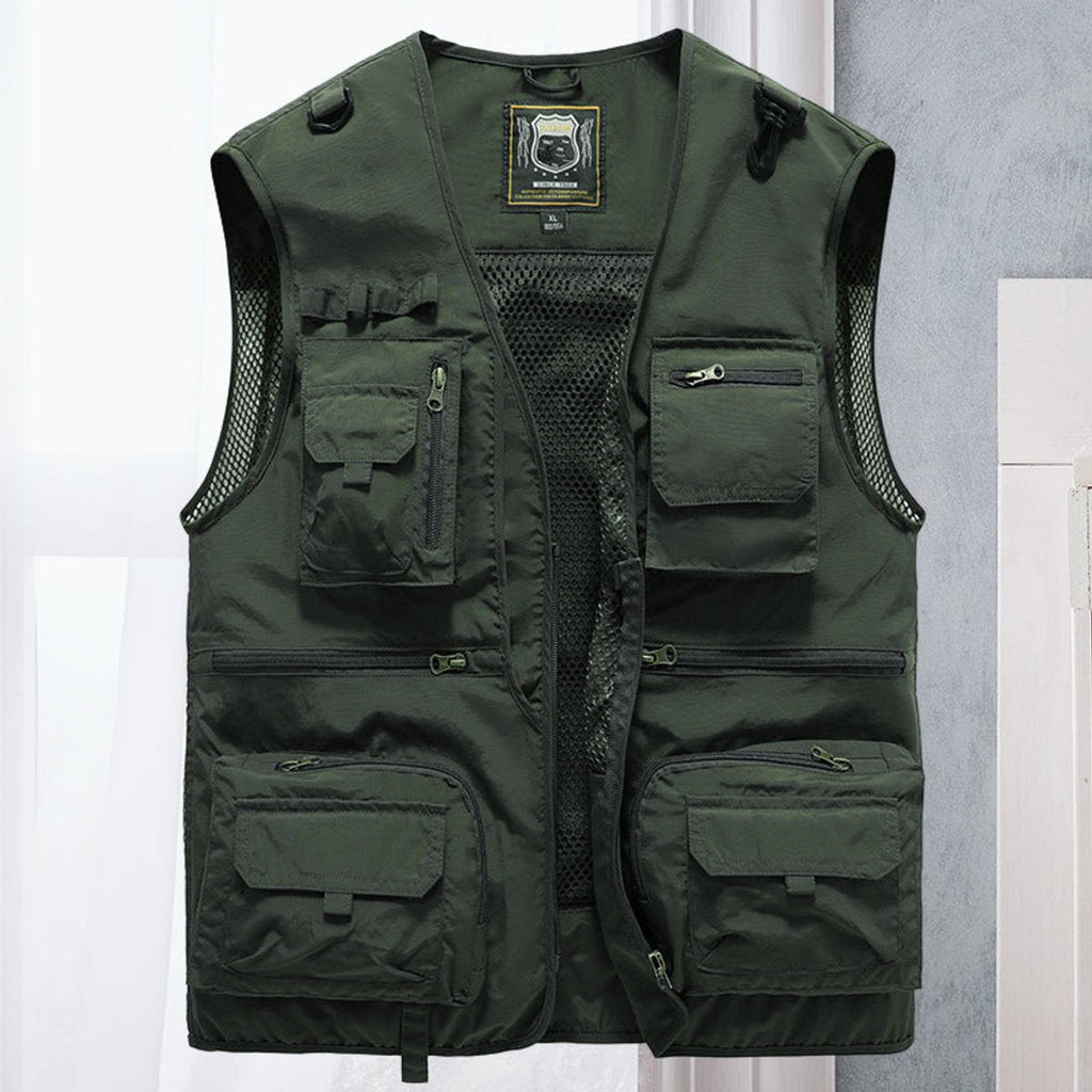 Men's Multi-Pocket Fishing Vest with Mesh Back and Zip Front