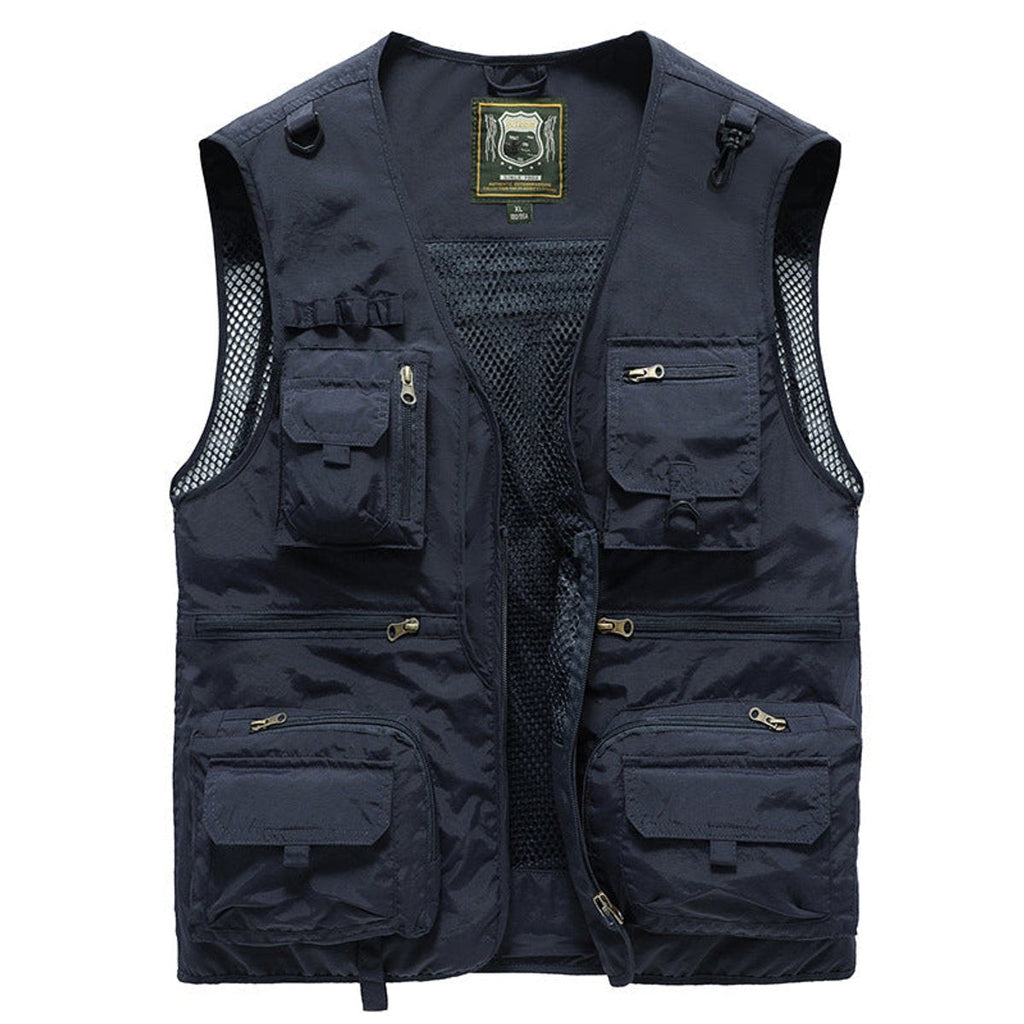 Men's Multi-Pocket Fishing Vest with Mesh Back and Zip Front