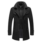 Men's Overcoat with Double-Layer Collar and Single-Breasted Button Closure