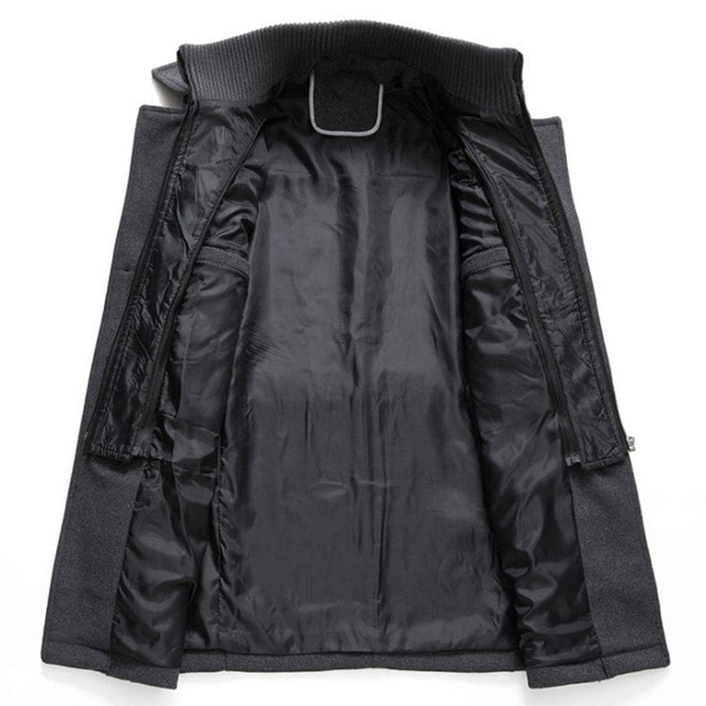 Men's Overcoat with Double-Layer Collar and Single-Breasted Button Closure