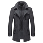 Men's Overcoat with Double-Layer Collar and Single-Breasted Button Closure