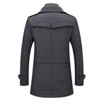 Men's Overcoat with Double-Layer Collar and Single-Breasted Button Closure