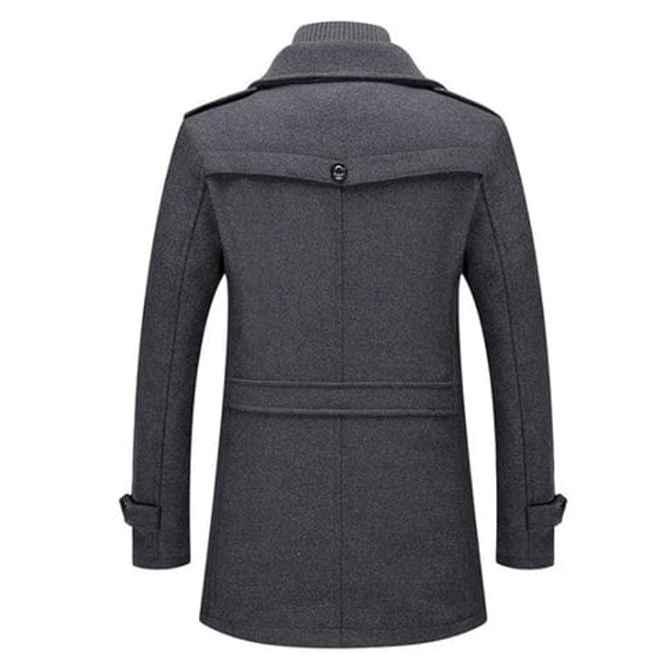 Men's Overcoat with Double-Layer Collar and Single-Breasted Button Closure