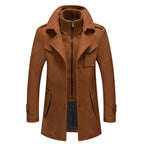 Men's Overcoat with Double-Layer Collar and Single-Breasted Button Closure