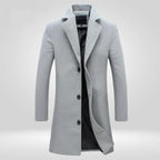Men's Overcoat with Notch Lapel and Single-Breasted Button Closure