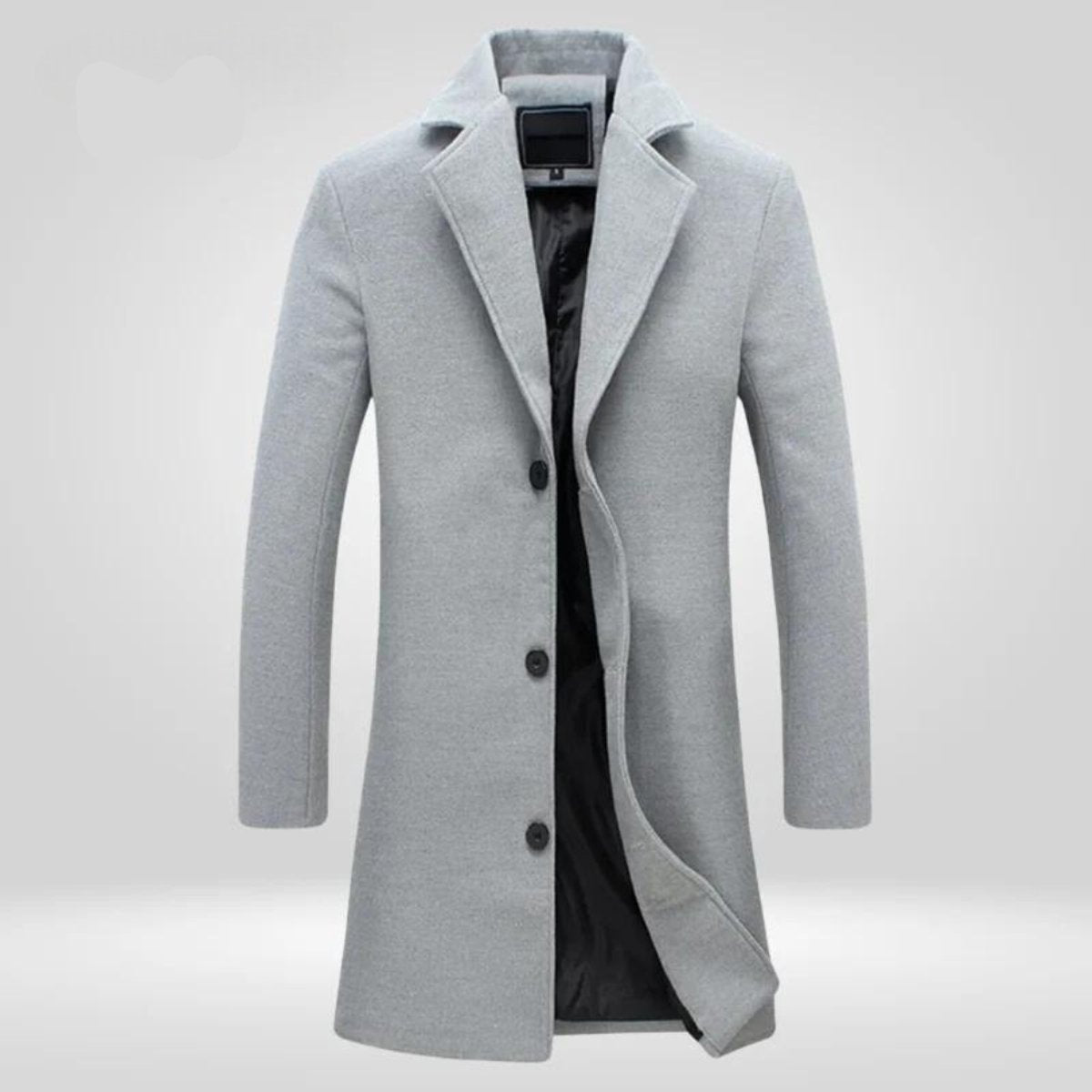 Men's Overcoat with Notch Lapel and Single-Breasted Button Closure