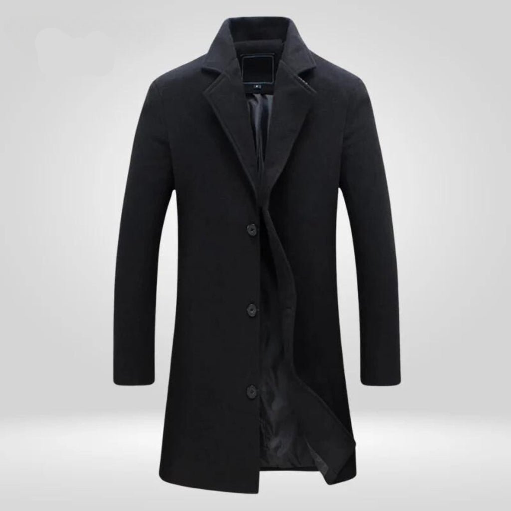 Men's Overcoat with Notch Lapel and Single-Breasted Button Closure