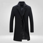 Men's Overcoat with Notch Lapel and Single-Breasted Button Closure