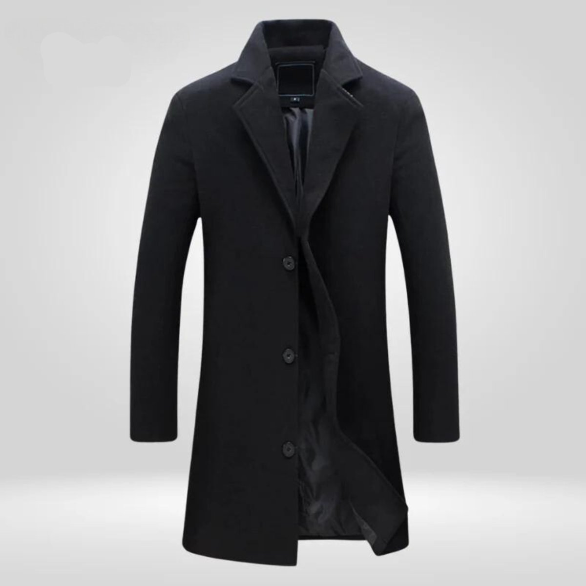Men's Overcoat with Notch Lapel and Single-Breasted Button Closure
