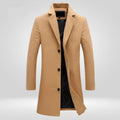 Men's Overcoat with Notch Lapel and Single-Breasted Button Closure