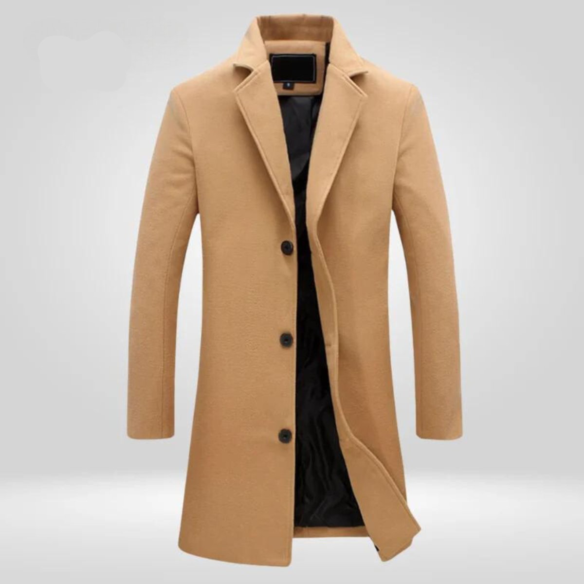 Men's Overcoat with Notch Lapel and Single-Breasted Button Closure