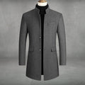 Men's Overcoat with Stand Collar and Button-Front Closure