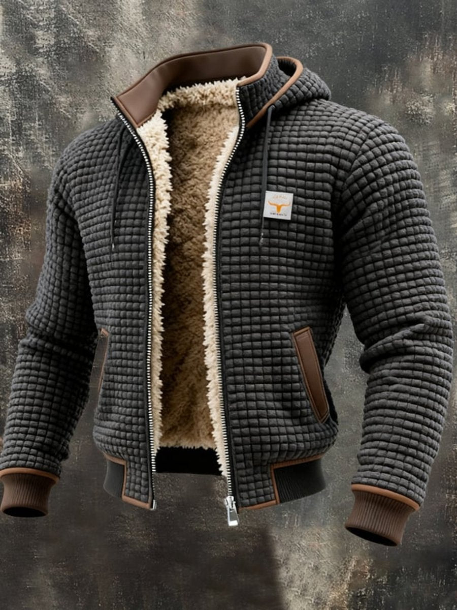 Men's Quilted Jacket with Sherpa Lining and Full-Zip Hooded Design