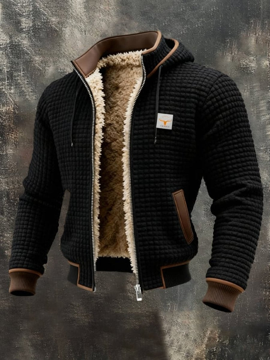 Men's Quilted Jacket with Sherpa Lining and Full-Zip Hooded Design