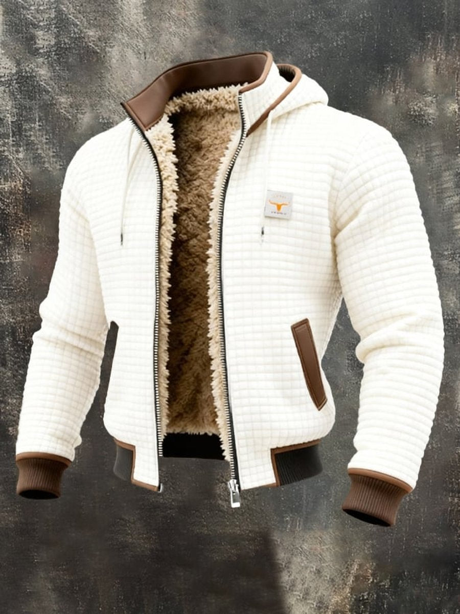 Men's Quilted Jacket with Sherpa Lining and Full-Zip Hooded Design