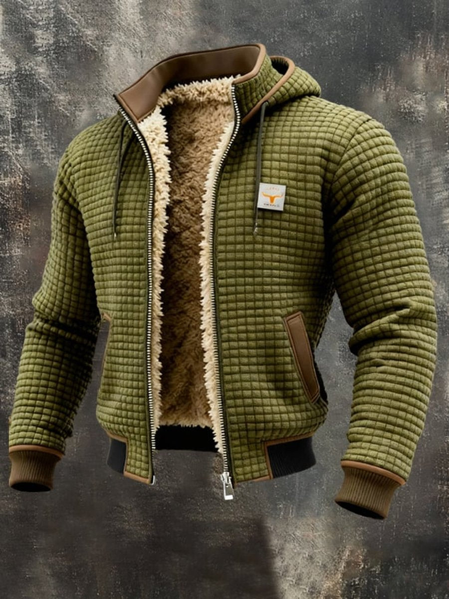 Men's Quilted Jacket with Sherpa Lining and Full-Zip Hooded Design