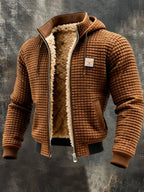 Men's Quilted Jacket with Sherpa Lining and Full-Zip Hooded Design