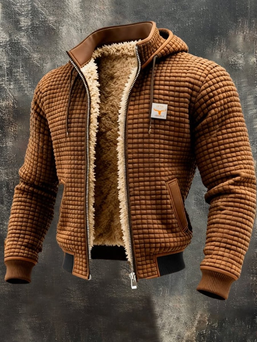 Men's Quilted Jacket with Sherpa Lining and Full-Zip Hooded Design