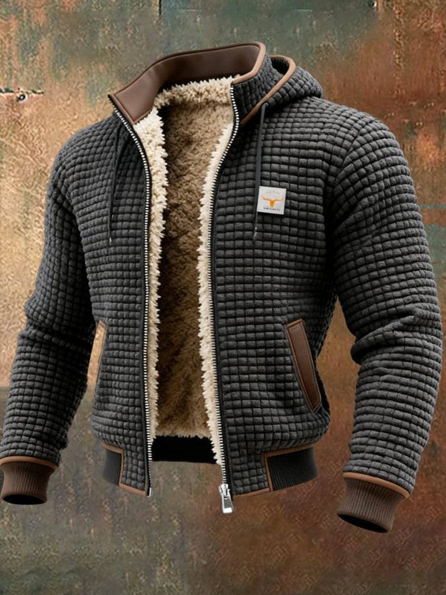 Men's Quilted Jacket with Sherpa Lining and Full-Zip Hooded Design