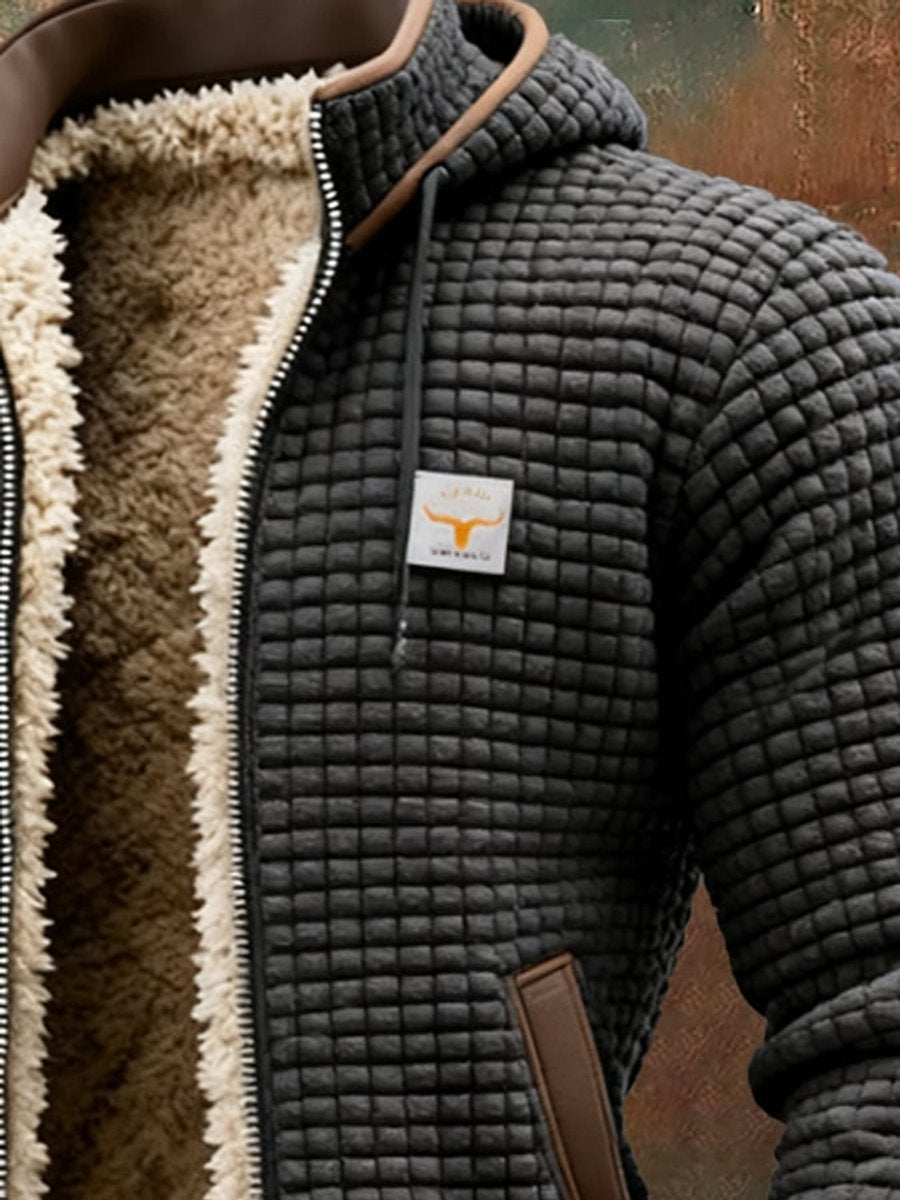 Men's Quilted Jacket with Sherpa Lining and Full-Zip Hooded Design