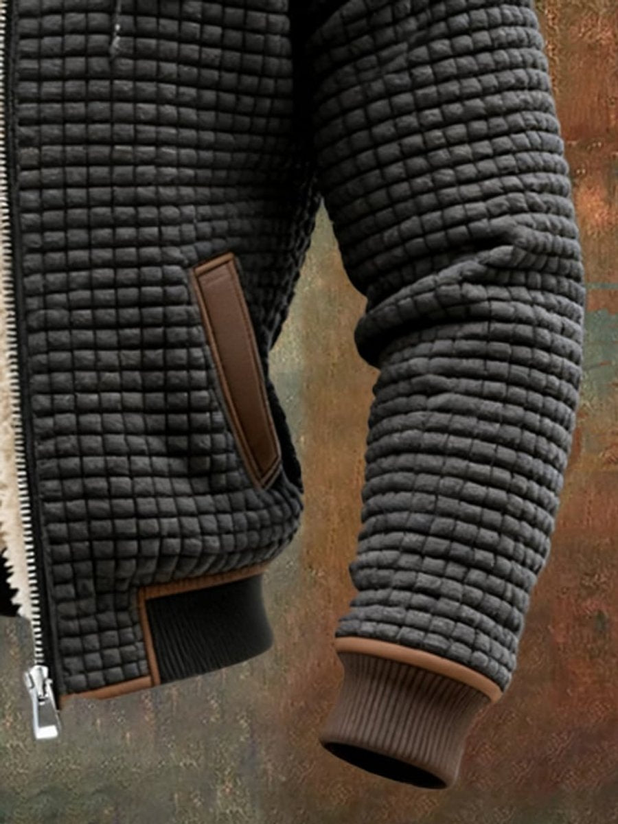 Men's Quilted Jacket with Sherpa Lining and Full-Zip Hooded Design