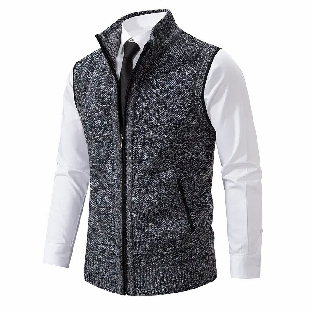 Men's Sweater Vest with Zip-Up Closure and Stand Collar