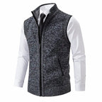 Men's Sweater Vest with Zip-Up Closure and Stand Collar
