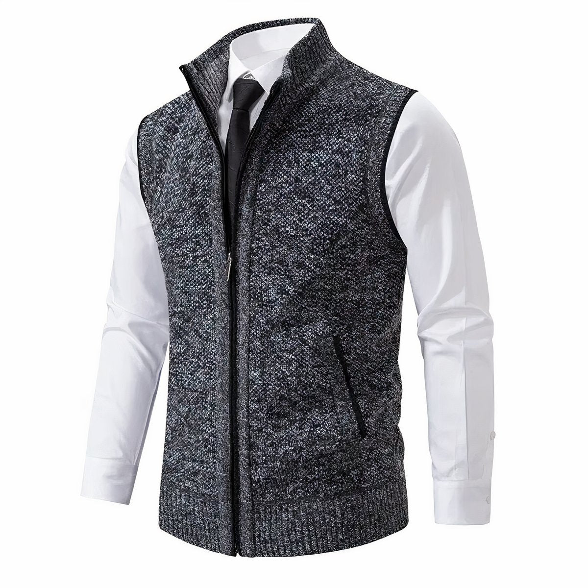 Men's Sweater Vest with Zip-Up Closure and Stand Collar