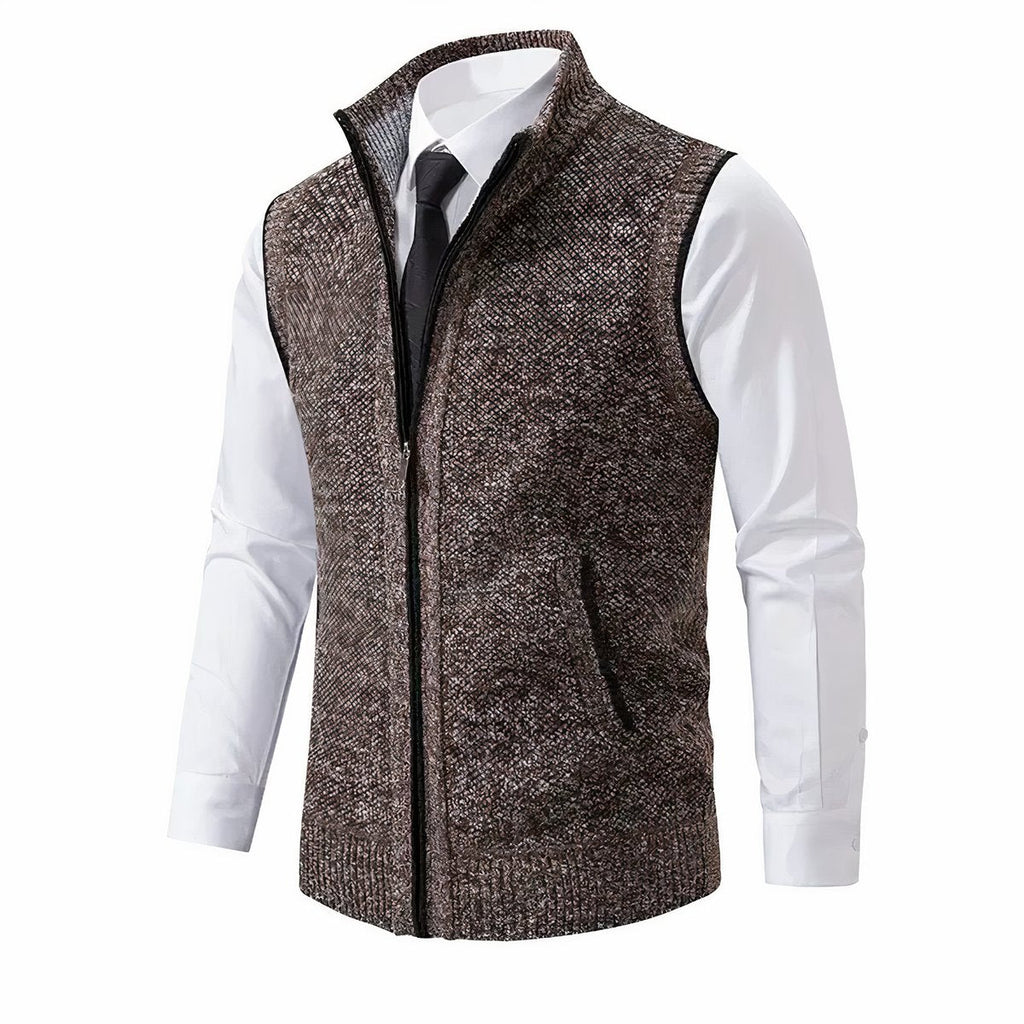 Men's Sweater Vest with Zip-Up Closure and Stand Collar