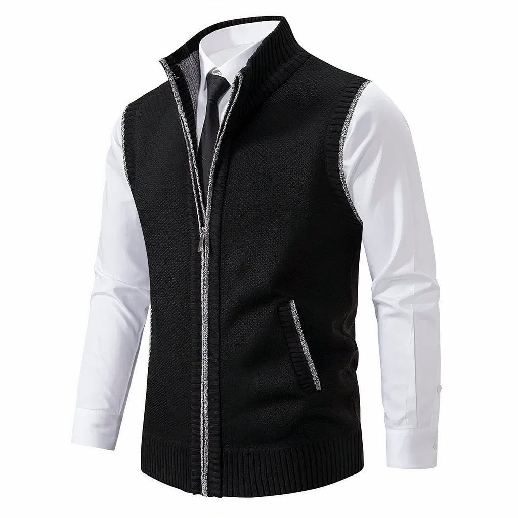 Men's Sweater Vest with Zip-Up Closure and Stand Collar
