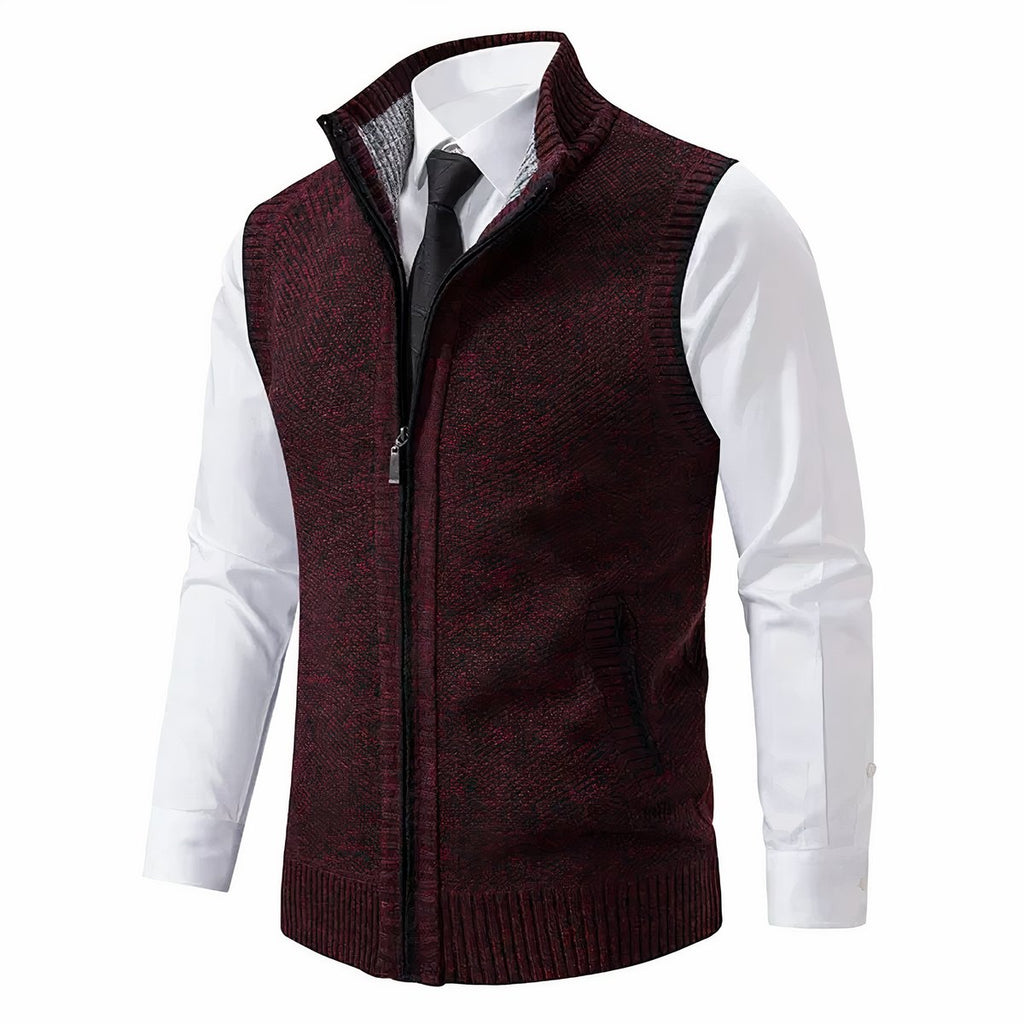Men's Sweater Vest with Zip-Up Closure and Stand Collar