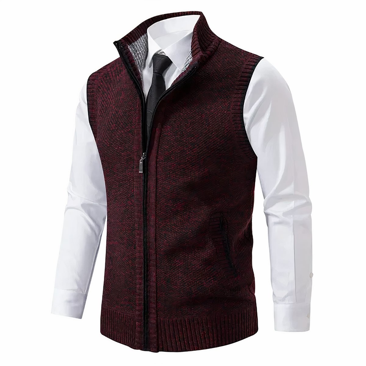 Men's Sweater Vest with Zip-Up Closure and Stand Collar