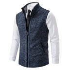 Men's Sweater Vest with Zip-Up Closure and Stand Collar