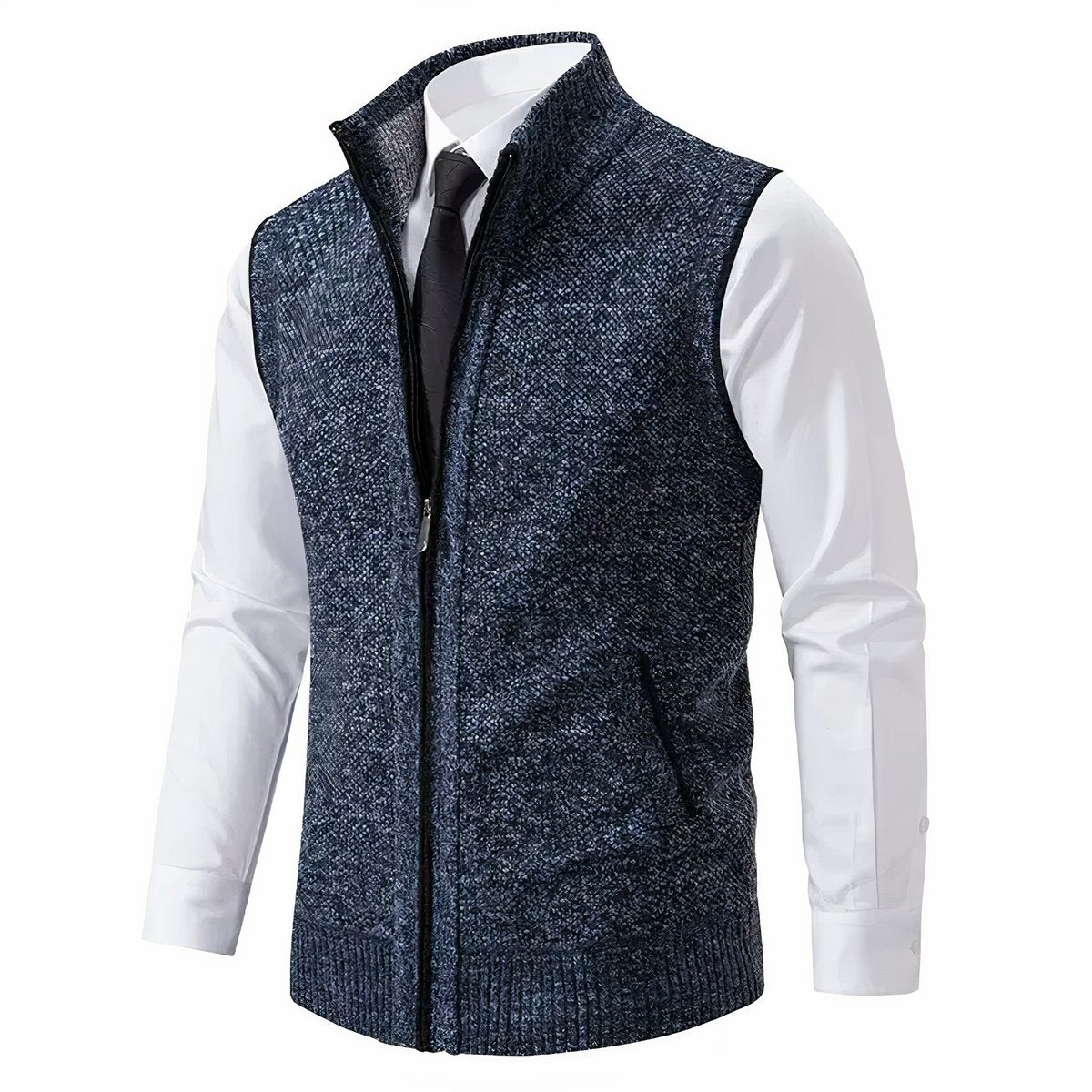 Men's Sweater Vest with Zip-Up Closure and Stand Collar