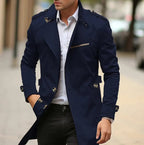 Men's Trench Coat with Double-Breasted Button Closure and Epaulet Shoulders
