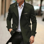 Men's Trench Coat with Double-Breasted Button Closure and Epaulet Shoulders