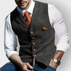 Men's Vest with Plaid Pattern, Slim Fit and Button-Up Closure