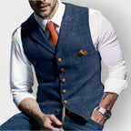 Men's Vest with Plaid Pattern, Slim Fit and Button-Up Closure