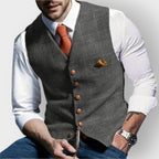 Men's Vest with Plaid Pattern, Slim Fit and Button-Up Closure