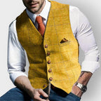 Men's Vest with Plaid Pattern, Slim Fit and Button-Up Closure