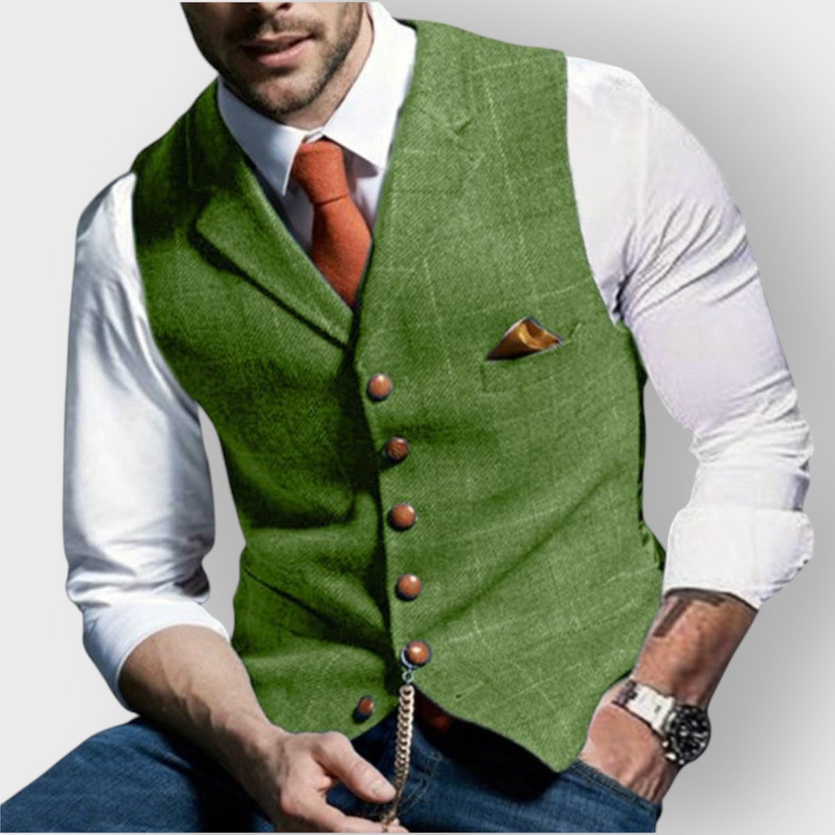 Men's Vest with Plaid Pattern, Slim Fit and Button-Up Closure
