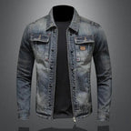 Men's Washed Denim Jacket with Zip Front and Dual Chest Pockets