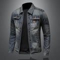 Men's Washed Denim Jacket with Zip Front and Dual Chest Pockets