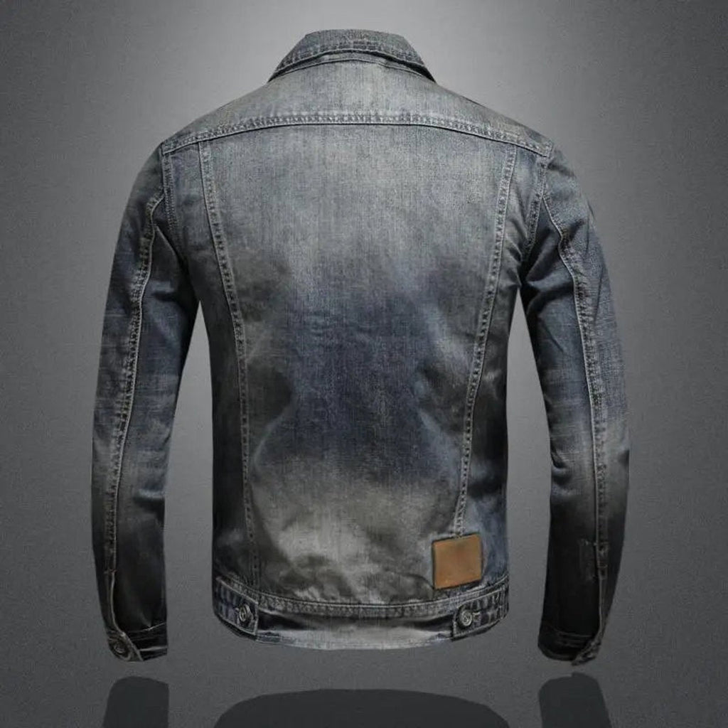 Men's Washed Denim Jacket with Zip Front and Dual Chest Pockets