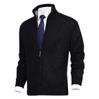 Men's Zip-Up Sweater with Stand Collar and Front Zip Pockets
